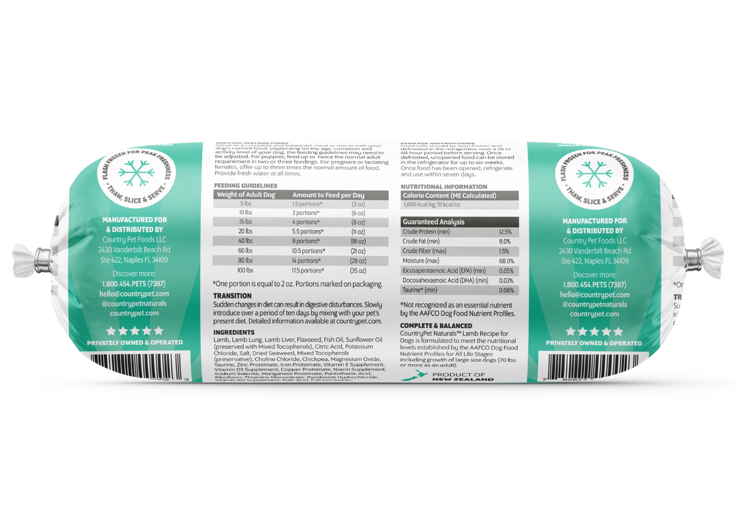 Lamb Dog Food 1.5lb Frozen Roll - Single Roll