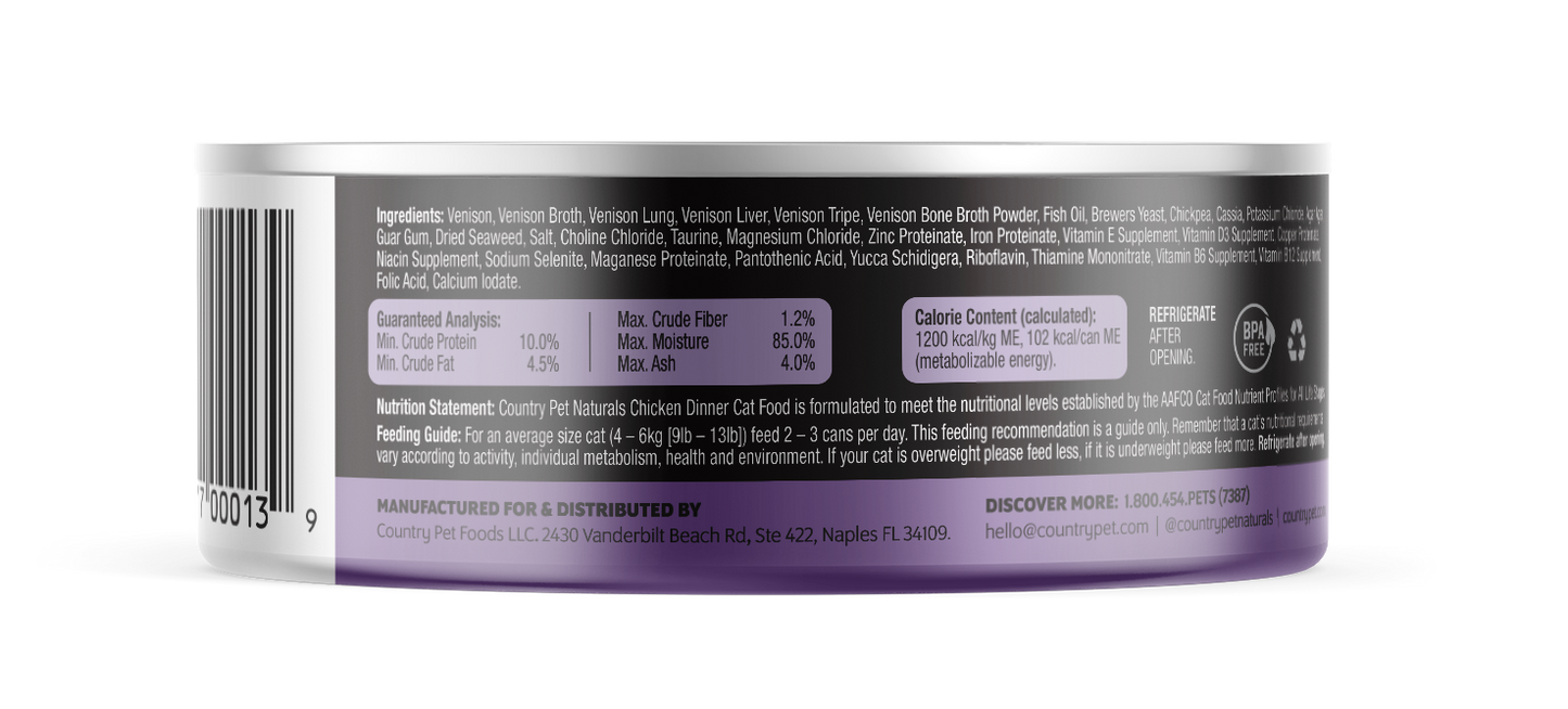 Venison Cat Food 3oz Cans - Tasting Pack of 3 Cans