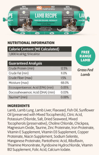 Lamb Dog Food 1.5lb Frozen Roll - Single Roll