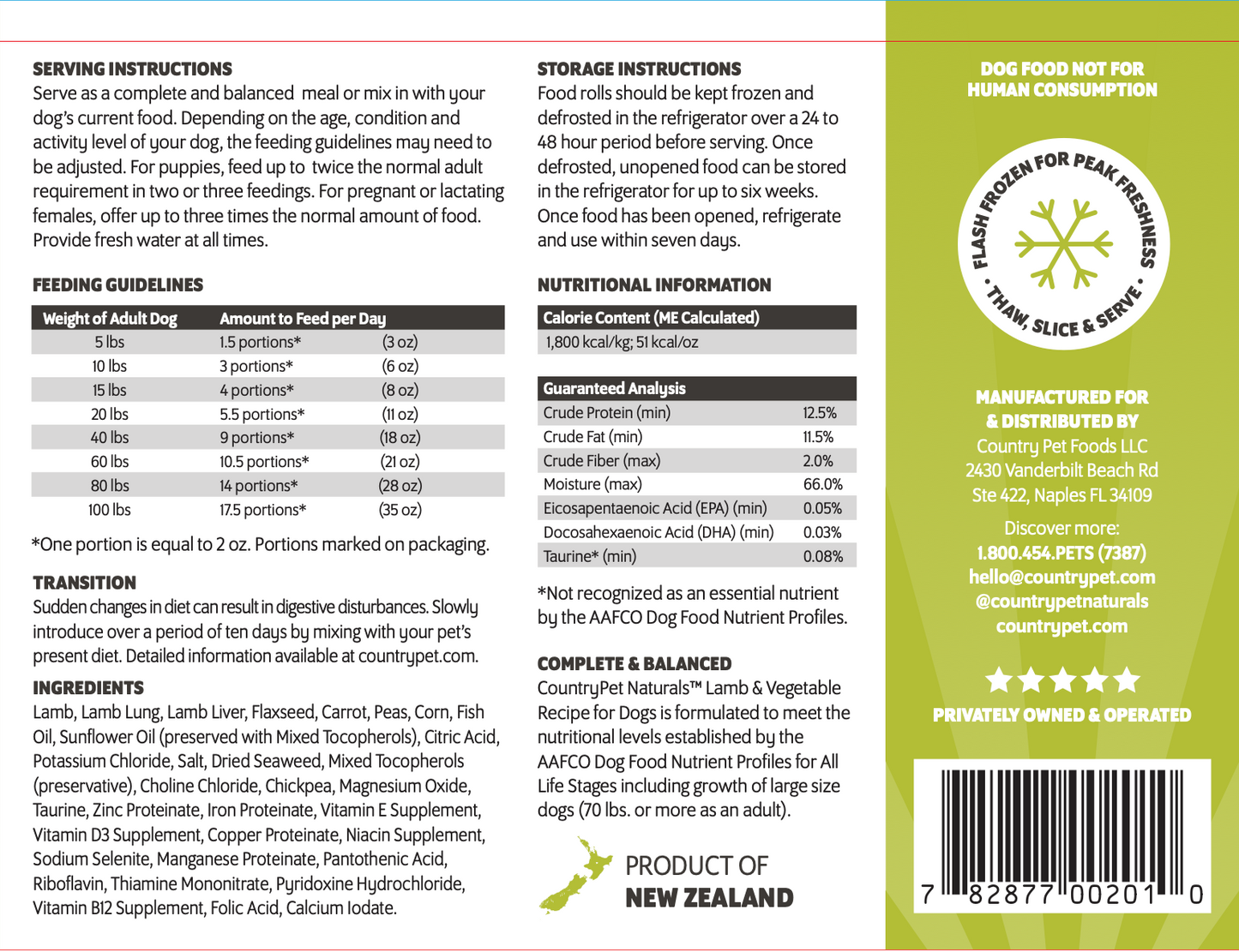 CountryPet Naturals™ New Zealand Lamb & Vegetable Recipe Dog Food Rolls (8 x 1.5 lb Case)