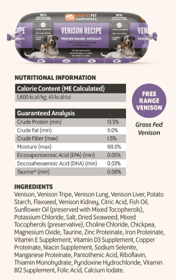 Venison Dog Food 1.5lb Frozen Roll-Tasting Pack Single Roll