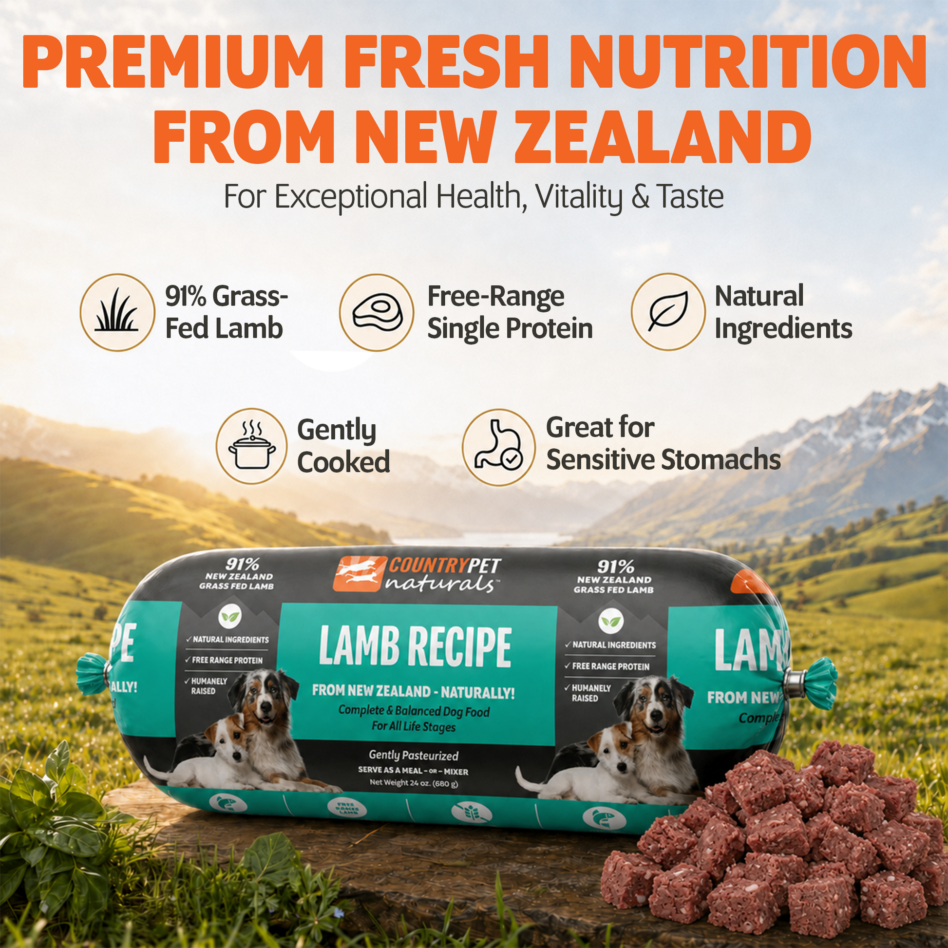 New Zealand Grass-Fed Lamb Frozen Dog Food, Case of 8 | CountryPet