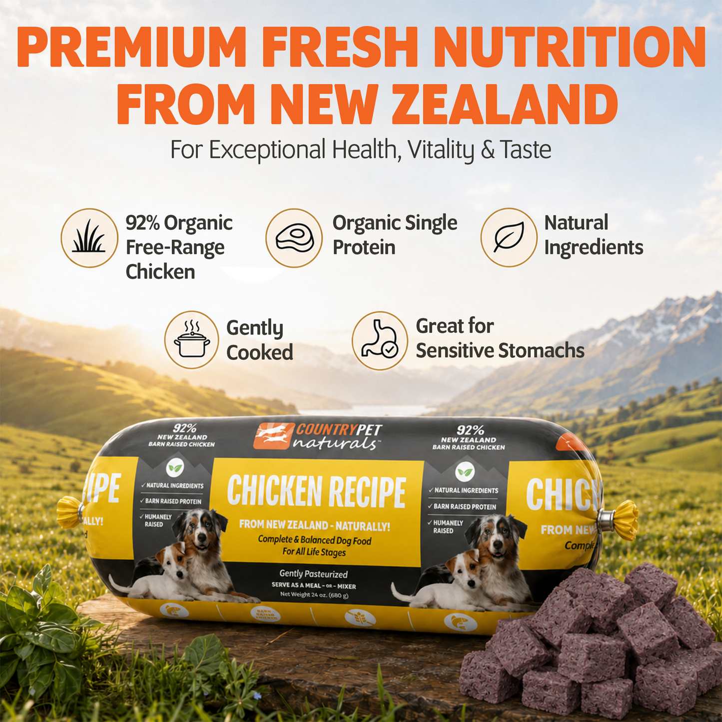 New Zealand Organic Chicken Frozen Dog Food - 1.5lb (8 rolls/case)