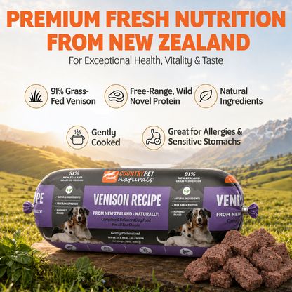New Zealand Grass-Fed Venison Frozen Dog Food - 1.5lb (8 rolls/case)