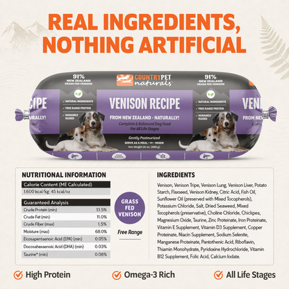 New Zealand Grass-Fed Venison Frozen Dog Food - 1.5lb (8 rolls/case)