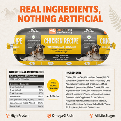 New Zealand Organic Chicken Frozen Dog Food - 1.5lb (8 rolls/case)