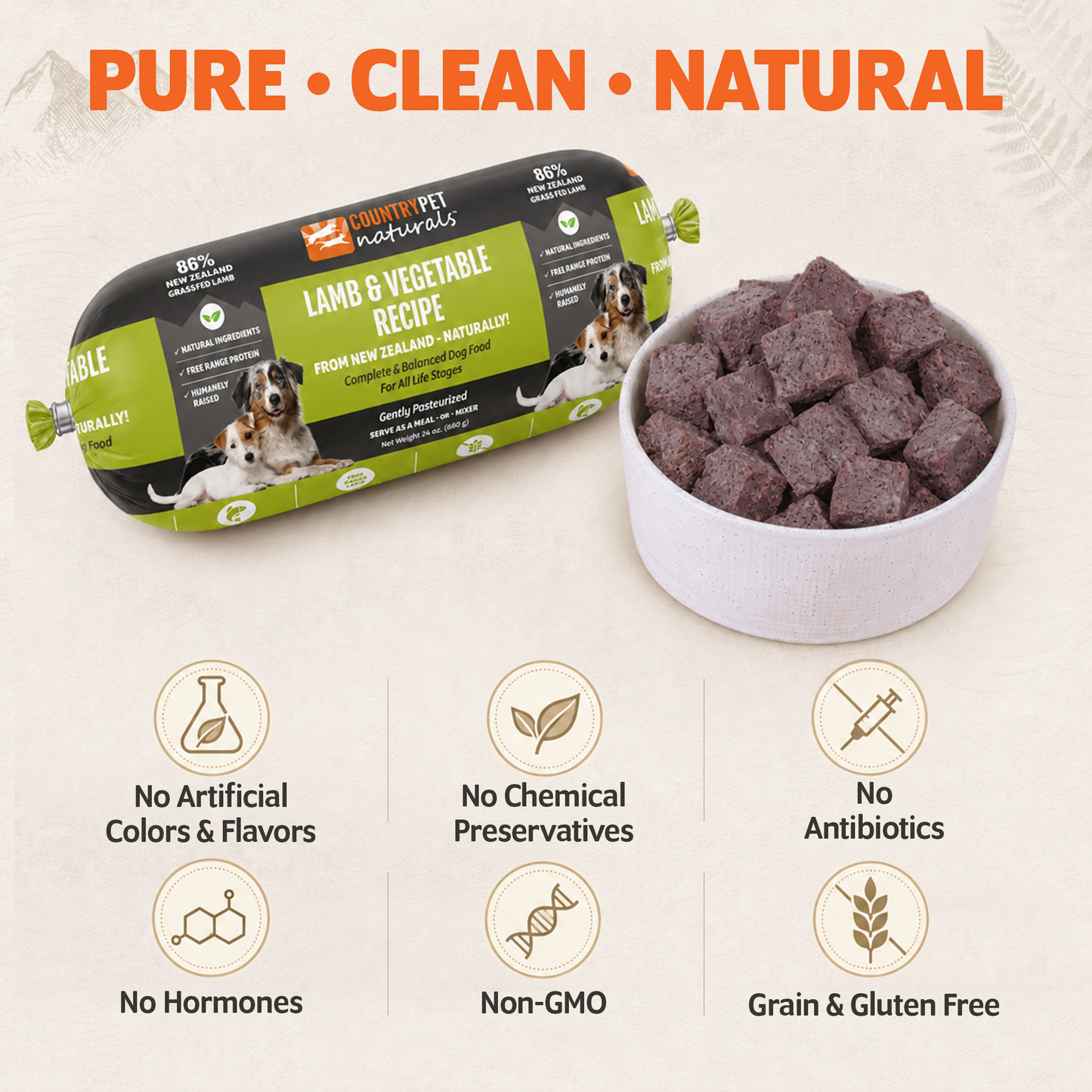 New Zealand Grass-Fed Lamb & Vegetable Frozen Dog Food - 1.5lb (8 rolls/case)