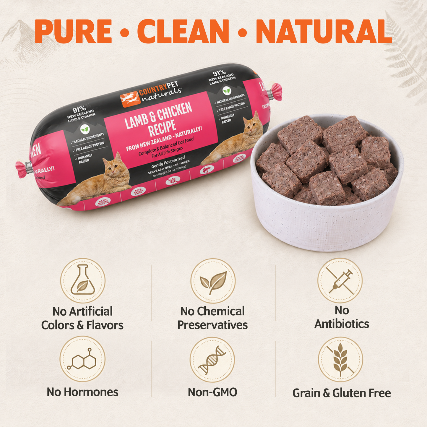 New Zealand Grass-Fed Lamb & Organic Chicken Frozen Cat Food - 1.5lb (8 rolls/case)