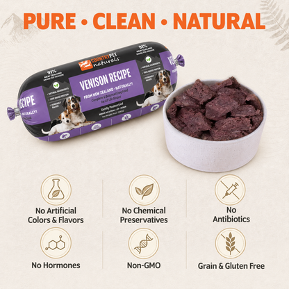 New Zealand Grass-Fed Venison Frozen Dog Food - 1.5lb (8 rolls/case)