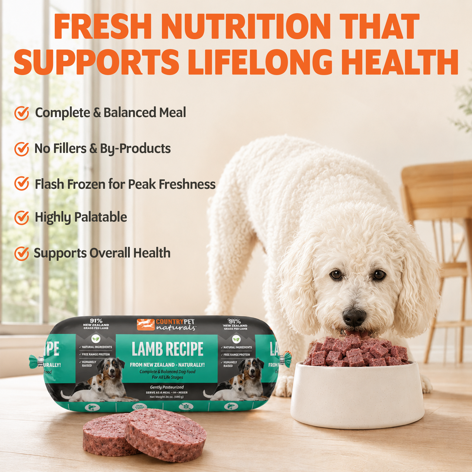 New Zealand Grass-Fed Lamb Frozen Dog Food, Case of 8 | CountryPet