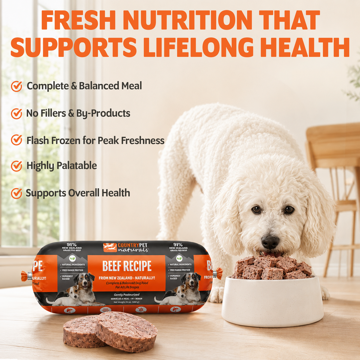 New Zealand Grass-Fed Beef Frozen Dog Food - 1.5lb (8 rolls/case)