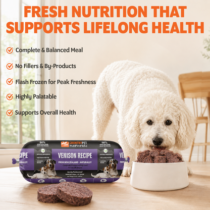 New Zealand Grass-Fed Venison Frozen Dog Food - 1.5lb (8 rolls/case)