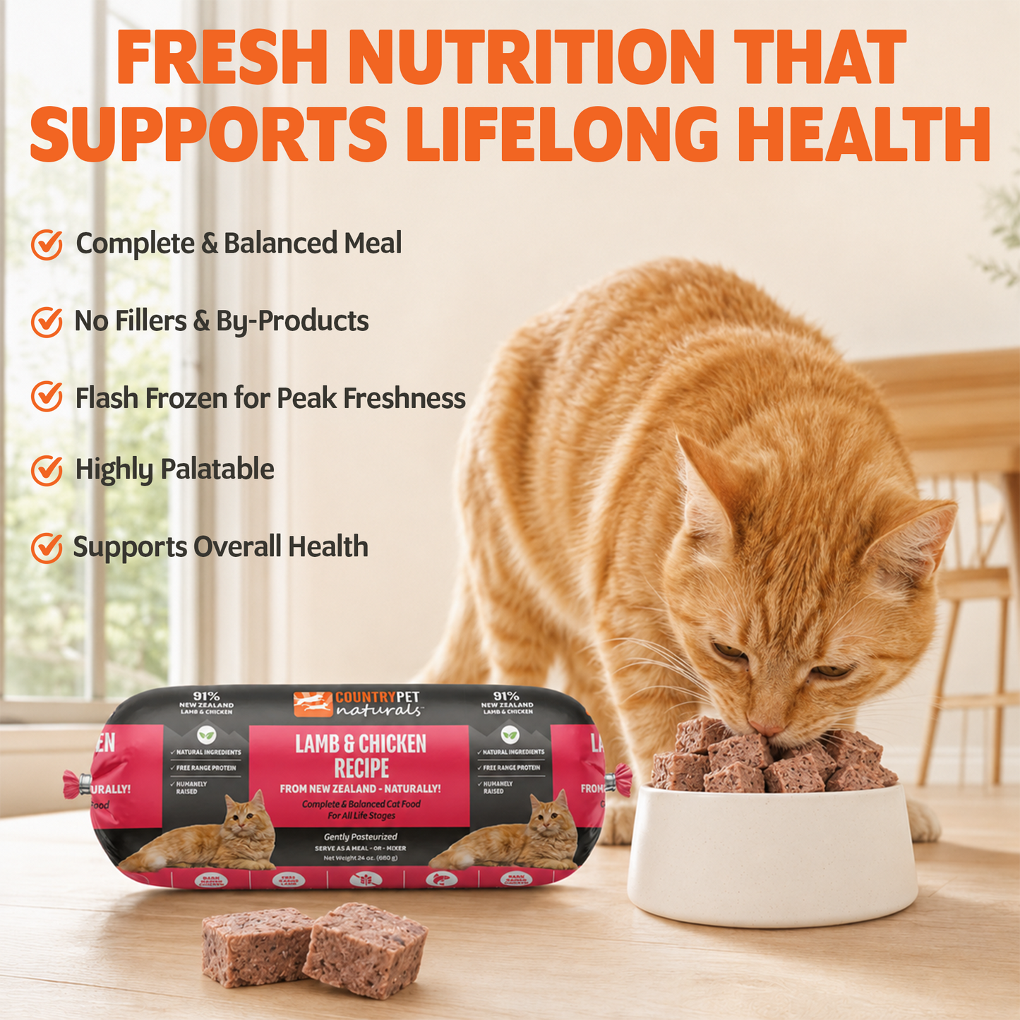 New Zealand Grass-Fed Lamb & Organic Chicken Frozen Cat Food - 1.5lb (8 rolls/case)