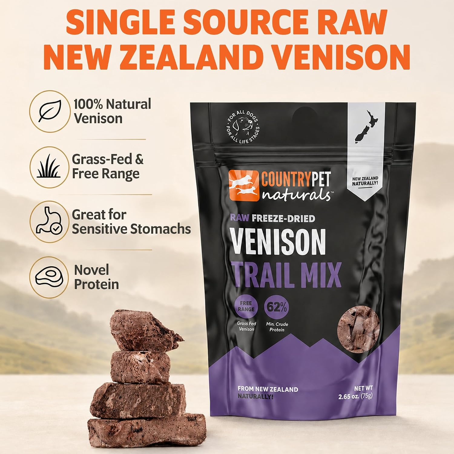 New Zealand Grass-Fed Venison Organs Raw Freeze-Dried - 2.7oz Bag