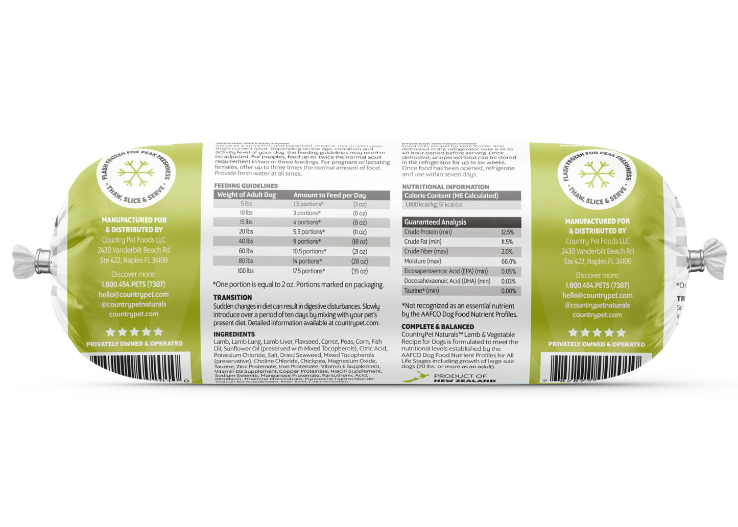 Lamb & Vege 1.5lb Frozen Dog Rolls Single Roll-Currently Unavailable