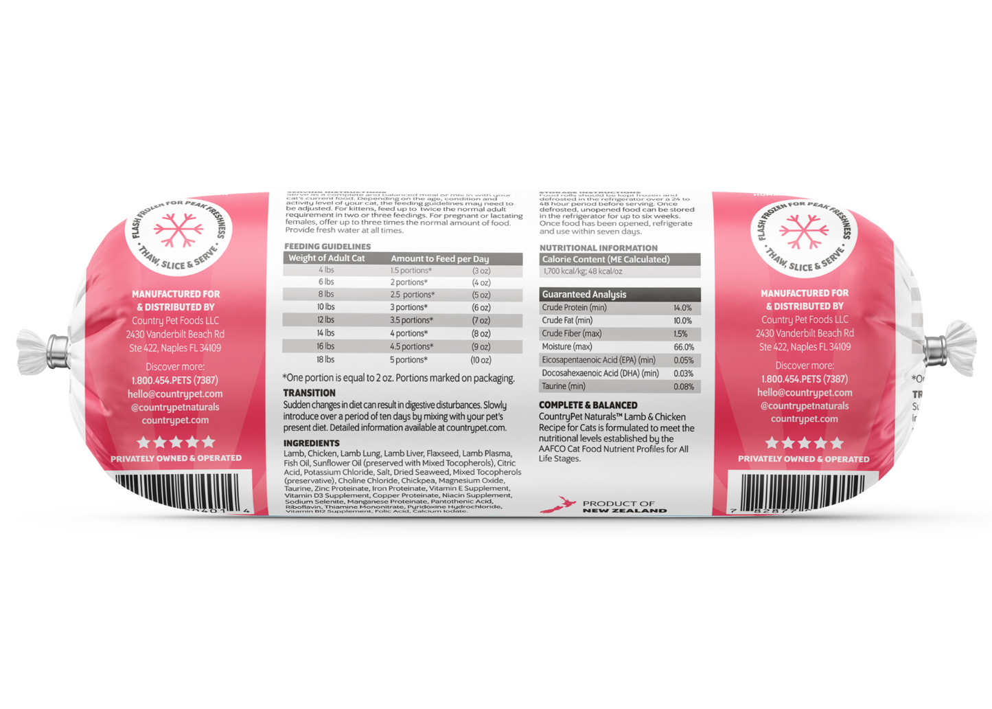 Lamb & Chicken Cat Food 1.5lb Frozen Rolls - Case of 8