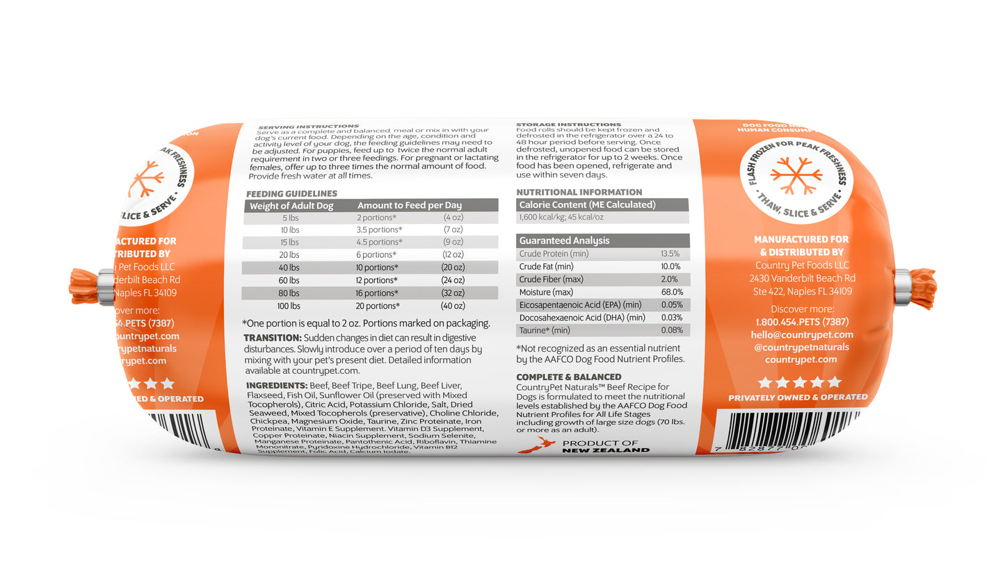 Beef Dog Food 1.5lb Frozen Roll - Single Roll