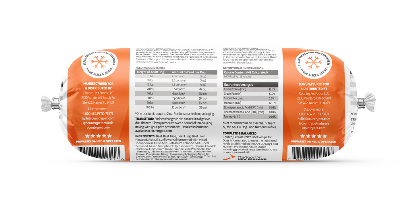 Beef Dog Food 1.5lb Frozen Rolls - Case of 8 Rolls