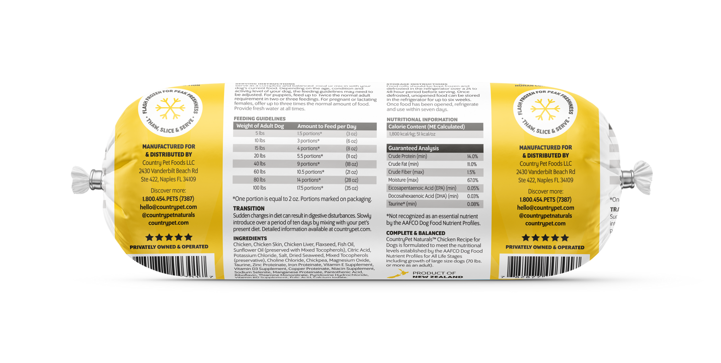 Chicken Dog Food 1.5lb Frozen Rolls - Single Roll