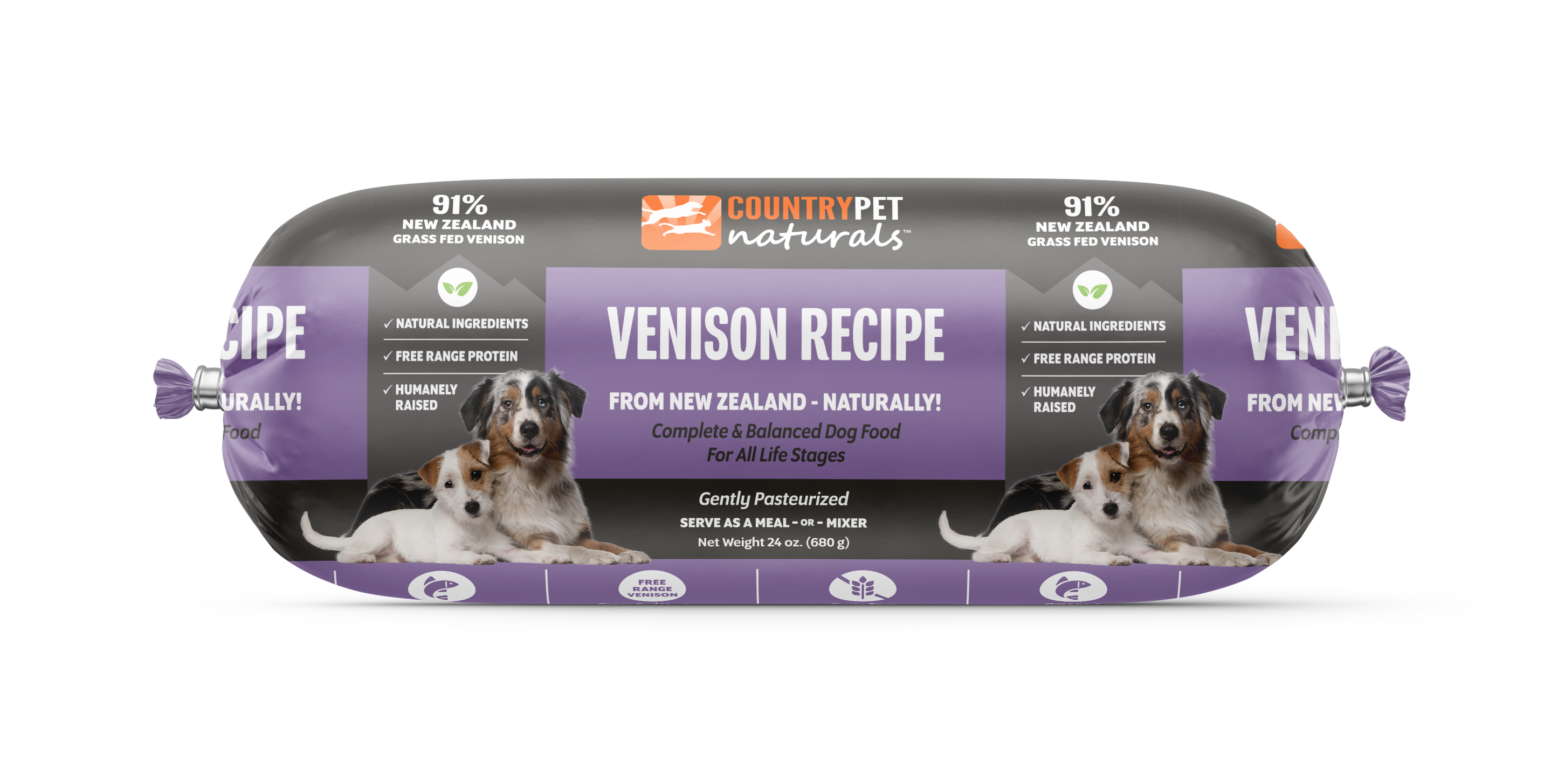 Venison Recipe Dog Food Rolls (8 x 1.5 lb Case) CountryPet Naturals