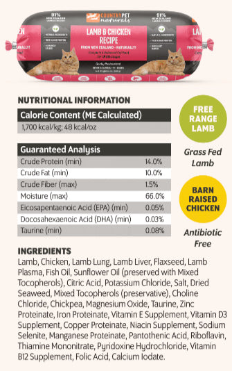 Lamb & Chicken Cat Food 1.5lb Frozen Roll - Single Roll