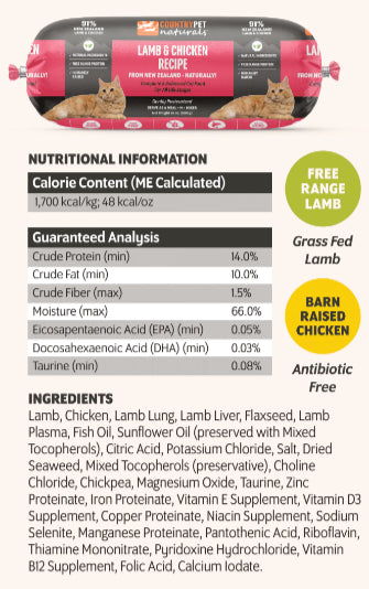 CountryPet Naturals™ New Zealand Lamb & Chicken Recipe Cat Food Rolls (8 x 1.5 lb Case)