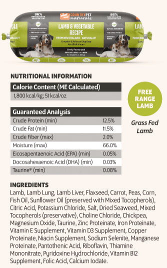 Lamb & Vege 1.5lb Frozen Dog Rolls Single Roll-Currently Unavailable