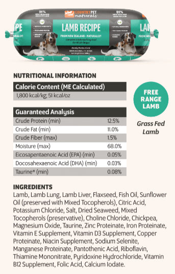 CountryPet Naturals™ New Zealand Lamb Recipe Dog Food Rolls (8 x 1.5 lb Case)