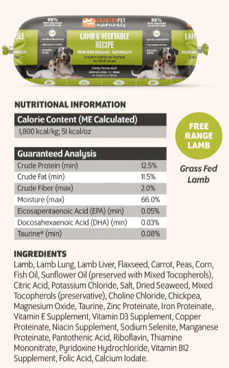 CountryPet Naturals™ New Zealand Lamb & Vegetable Recipe Dog Food Rolls (8 x 1.5 lb Case)