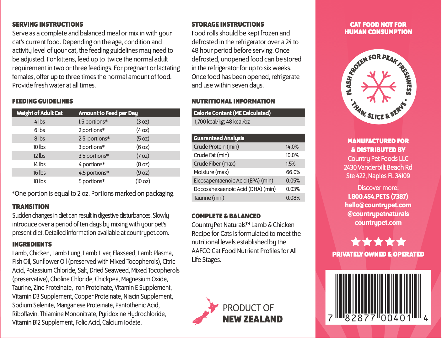 CountryPet Naturals™ New Zealand Lamb & Chicken Recipe Cat Food Roll (Single)
